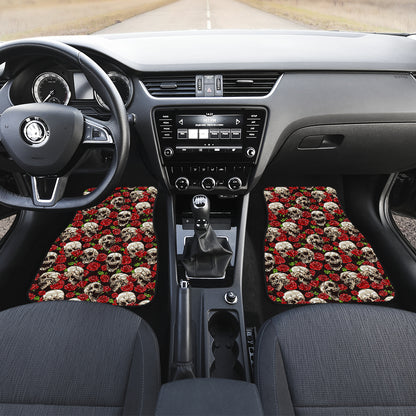 Skull Roses Design Themed Print Car Floor Mats Front Back