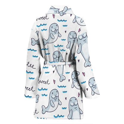 Manatee Baby Pattern Print Design 03 Women Bathrobe