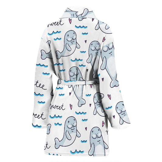 Manatee Baby Pattern Print Design 03 Women Bathrobe