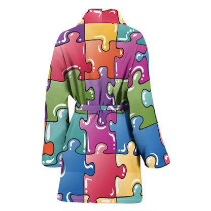 Puzzle Pattern Print Design A05 Women Bathrobe