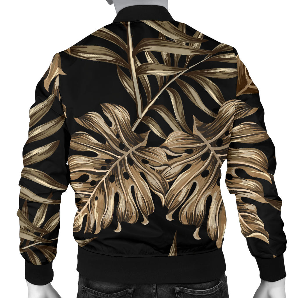 Brown Tropical Palm Leaves Men Bomber Jacket