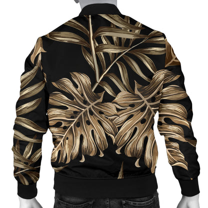 Brown Tropical Palm Leaves Men Bomber Jacket