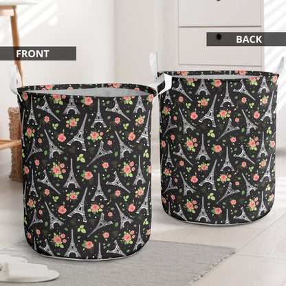 Eiffel Tower Rose Print Laundry Basket