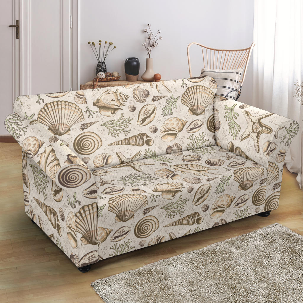 Seashell Print Design LKS304 Loveseat Couch Slipcover