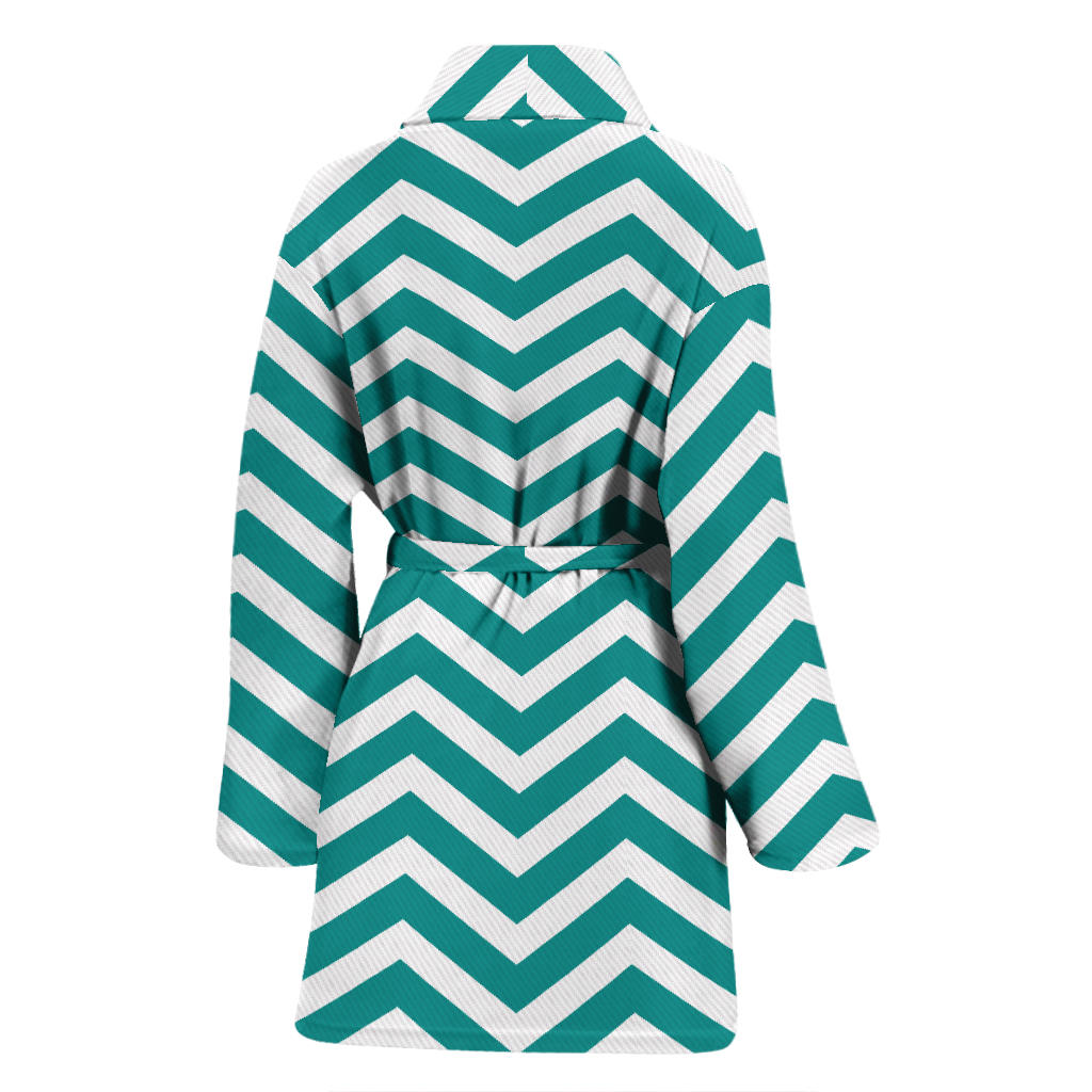 Chevron Teal Pattern Print Design 02 Women Bathrobe