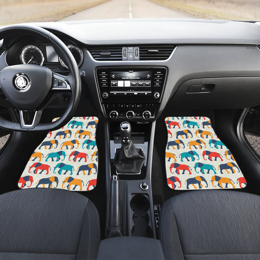 Elephant Colorful Print Pattern Car Floor Mats Front Back