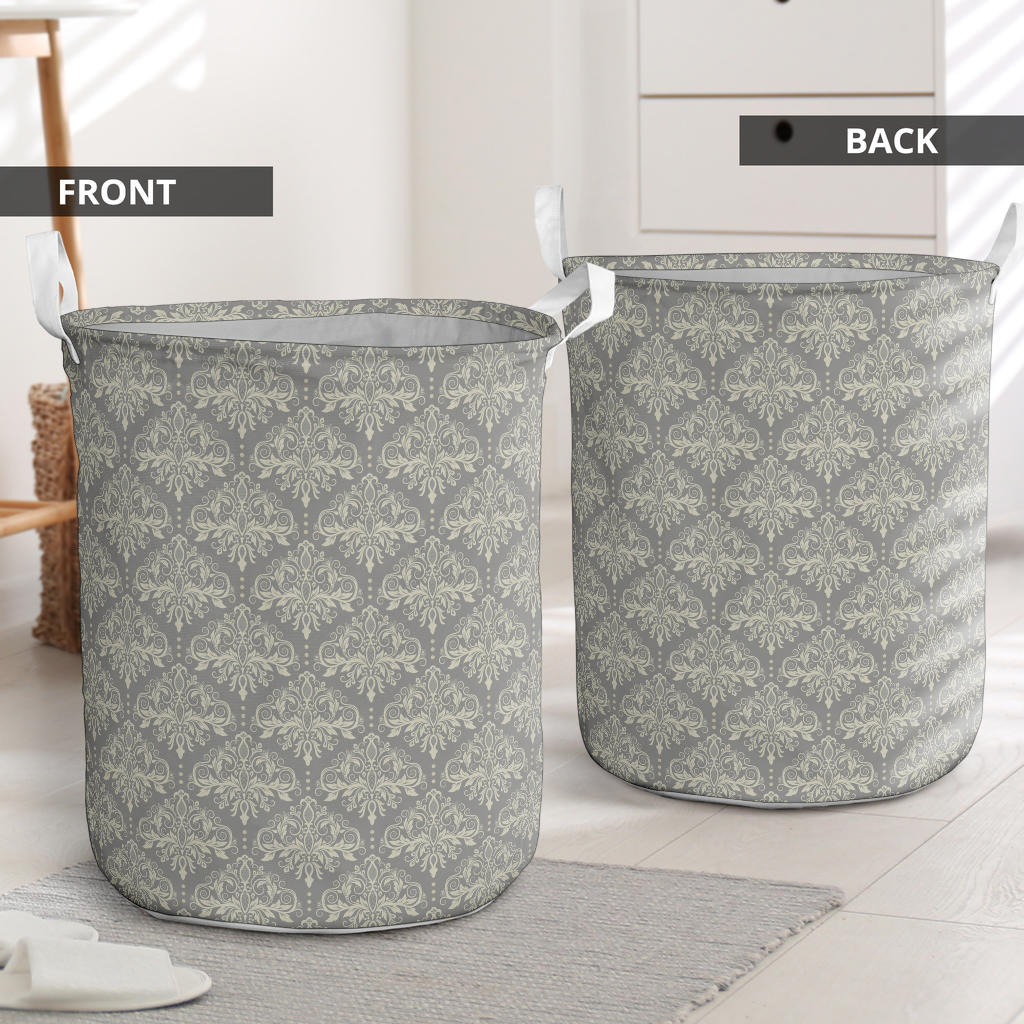 Damask Grey Elegant Print Pattern Laundry Basket