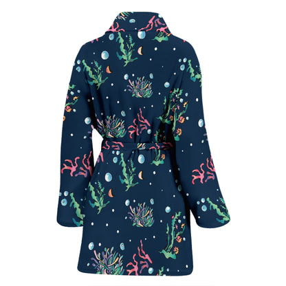 Seaweed Print Design LKS306 Women Bathrobe