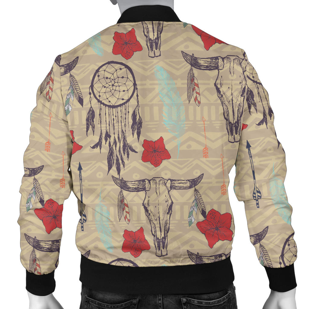 Native Buffalo Head Themed Design Print Men Bomber Jacket