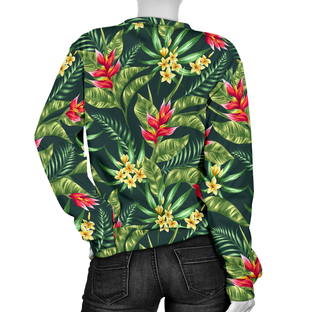 Tropical Folower Red Heliconia Print Women Long Sleeve Sweatshirt