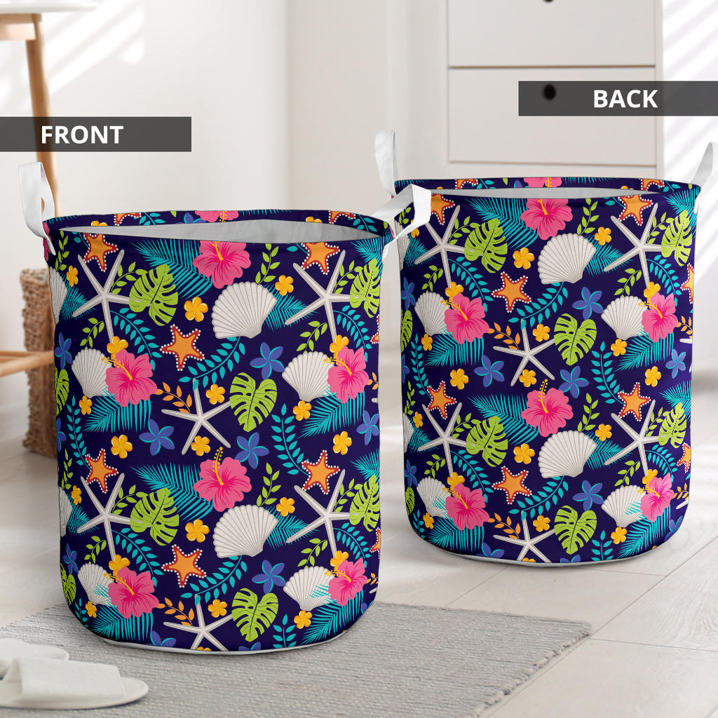 Beach Seashell Floral Theme Laundry Basket