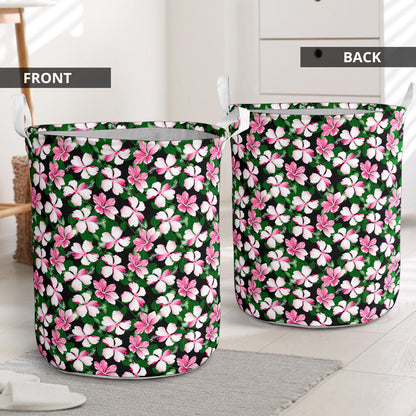 Hibiscus Pink Flower Hawaiian Print Laundry Basket