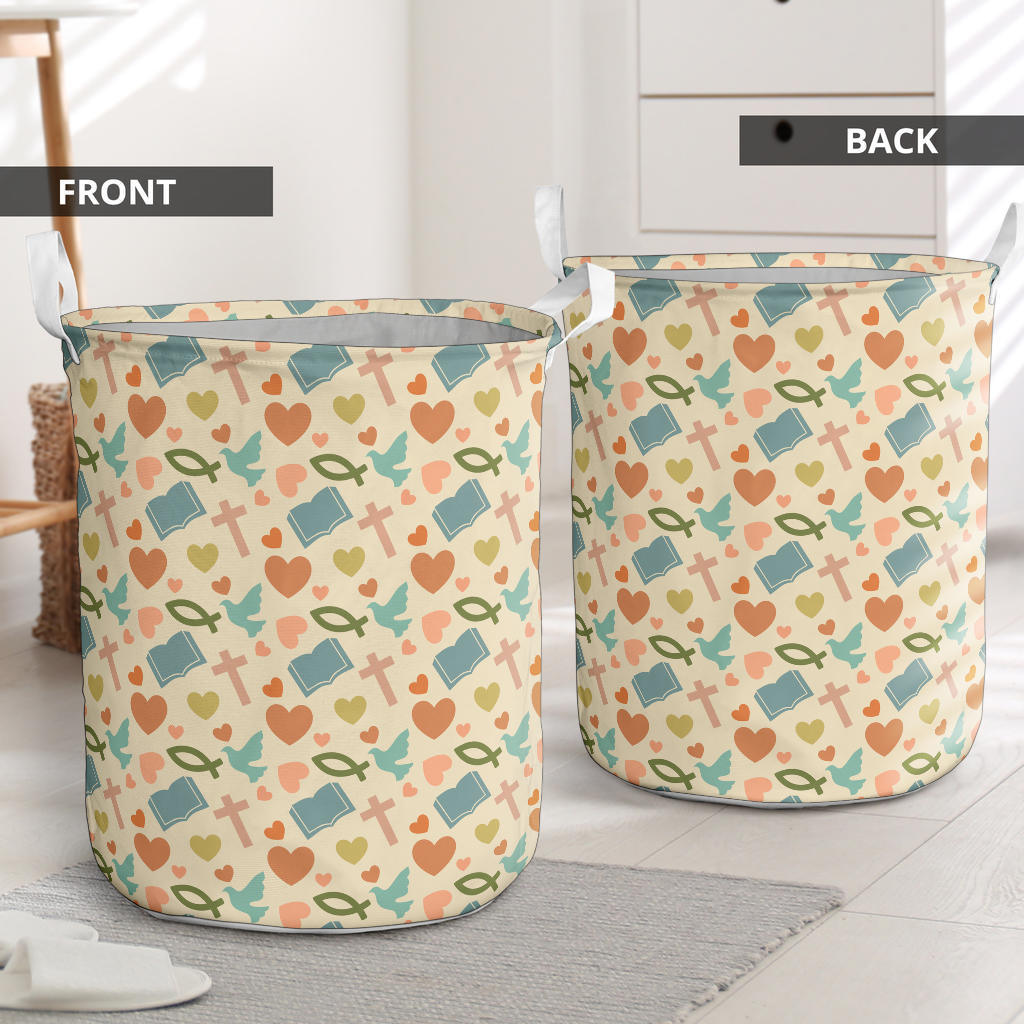 Christian Symbol Pattern Laundry Basket