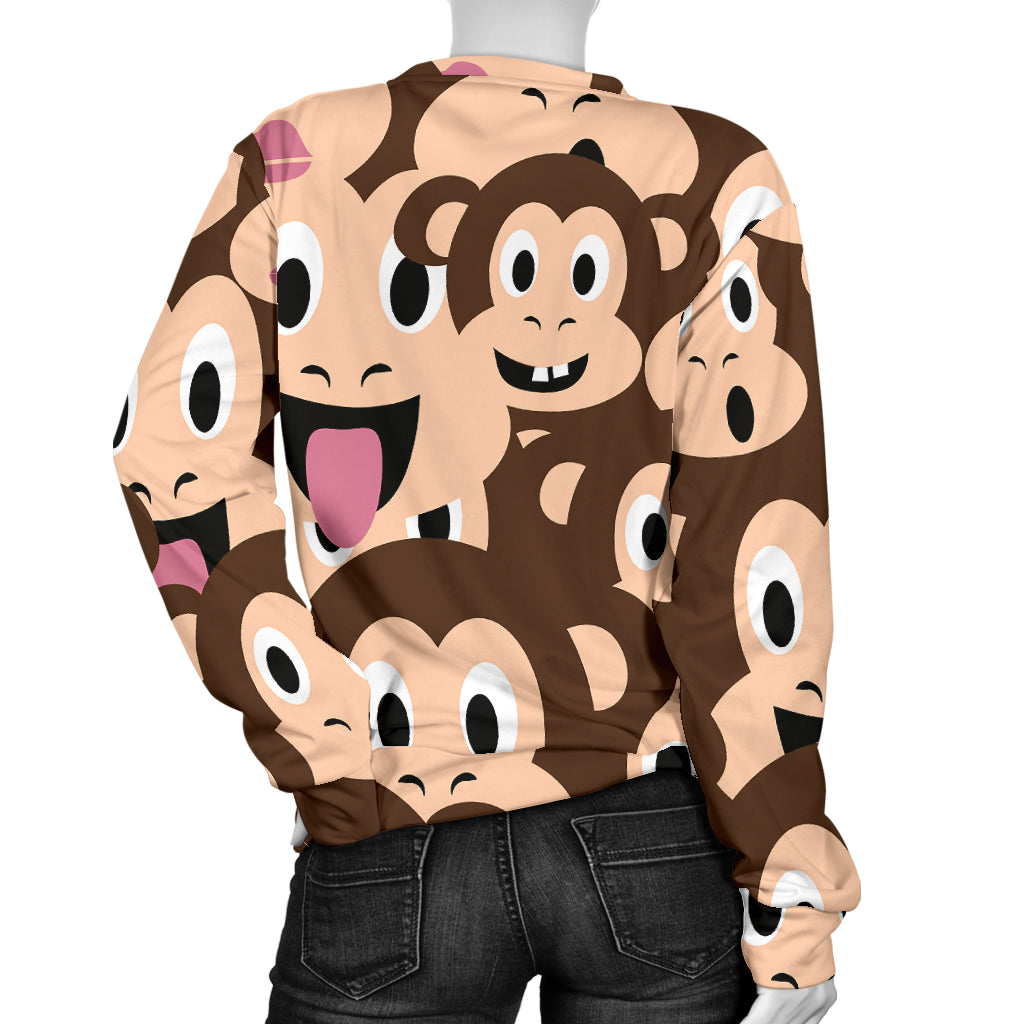 Emoji Monkey Print Pattern Women Long Sleeve Sweatshirt
