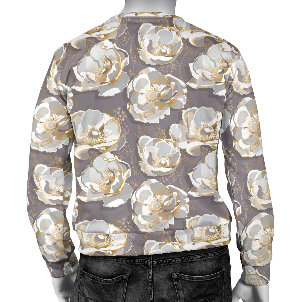 Elegant Grey Flower Print Men Long Sleeve Sweatshirt
