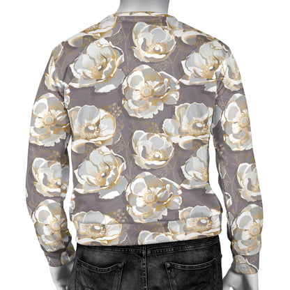 Elegant Grey Flower Print Men Long Sleeve Sweatshirt