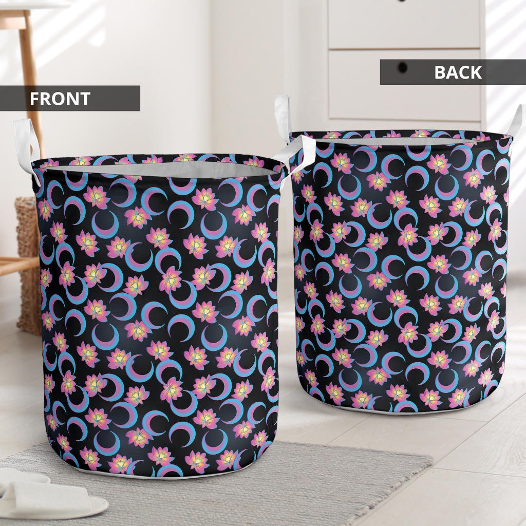 Lotus with Moon Pink Print Themed Laundry Basket