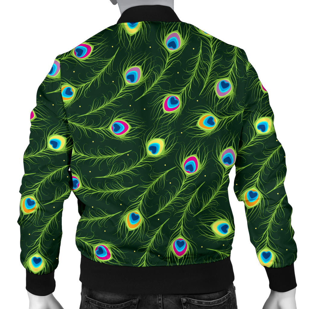 Peacock Feather Green Design Print Men Bomber Jacket