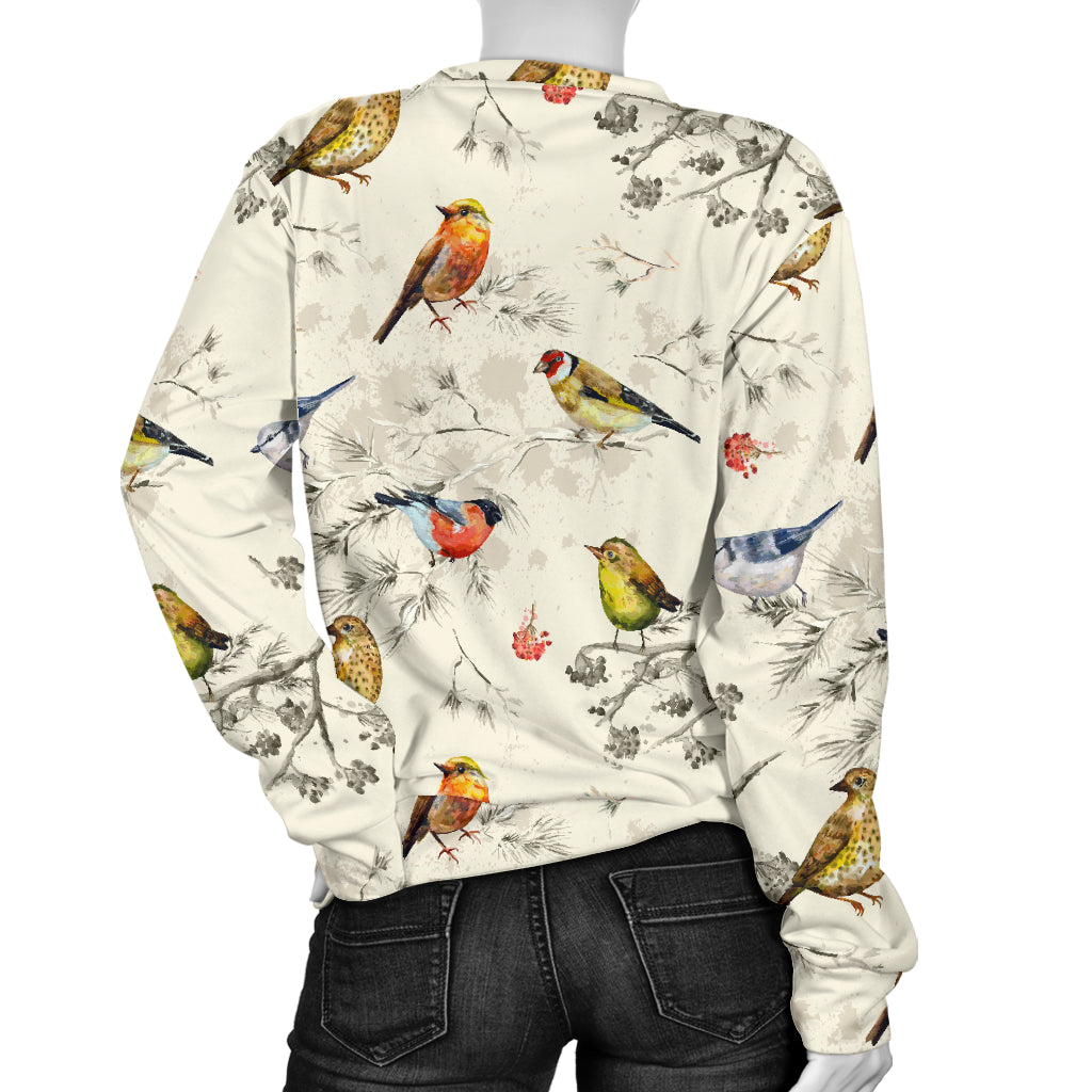 Bird Watercolor Design Pattern Women Long Sleeve Sweatshirt