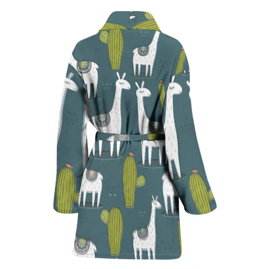 Llama Cactus Pattern Print Design 03 Women Bathrobe