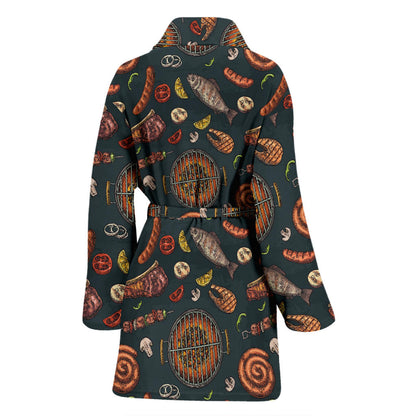 Barbecue Pattern Print Design 02 Women Bathrobe