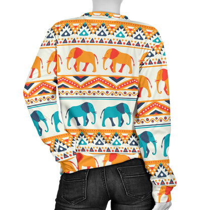 Elephant Aztec Ethnic Print Pattern Women Long Sleeve Sweatshirt
