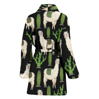 Llama Cactus Pattern Print Design 011 Women Bathrobe