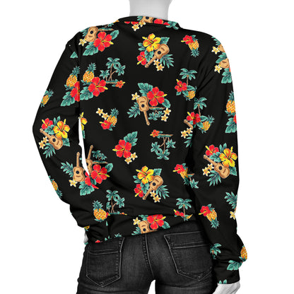 Hawaiian Flower Themed Print Women Long Sleeve Sweatshirt