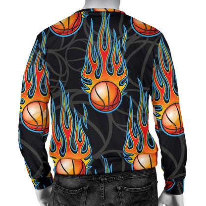 Basketball Fire Print Pattern Men Long Sleeve Sweatshirt