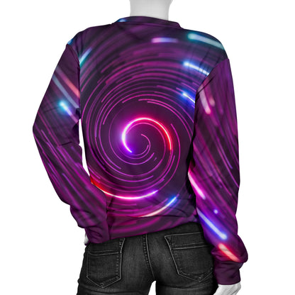 Vortex Twist Swirl Purple Neon Print Women Long Sleeve Sweatshirt