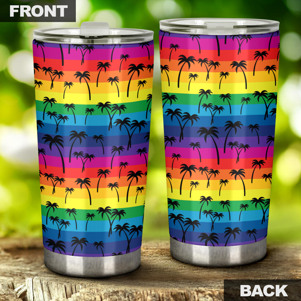 Palm Tree Rainbow Themed Print Tumbler