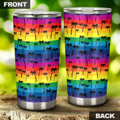 Palm Tree Rainbow Themed Print Tumbler