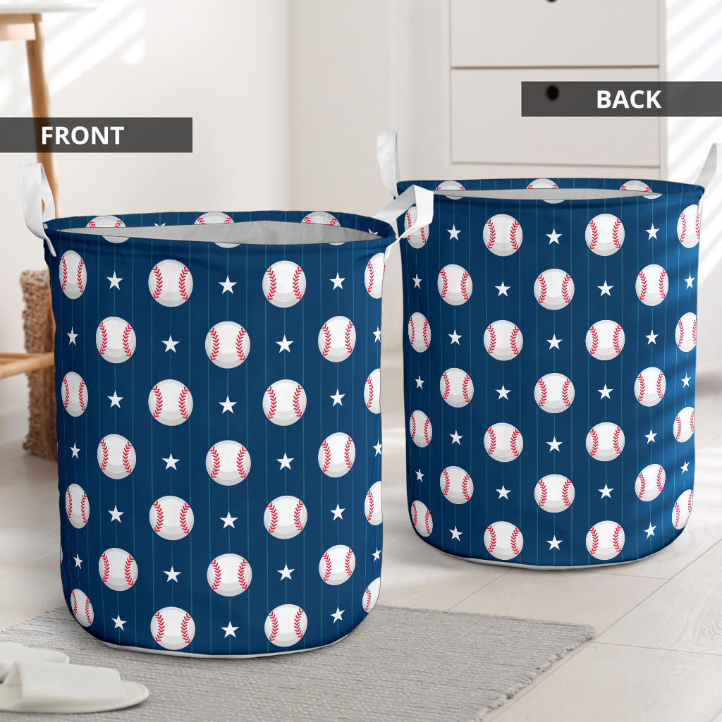 Baseball Star Print Pattern Laundry Basket