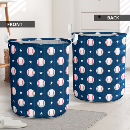 Baseball Star Print Pattern Laundry Basket