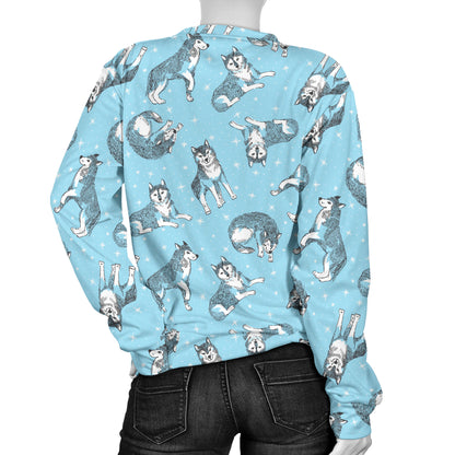 Wolf Design Print Pattern Women Long Sleeve Sweatshirt