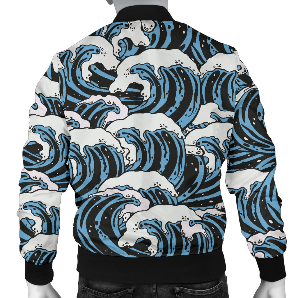 Surf Wave Pattern Print Men Bomber Jacket