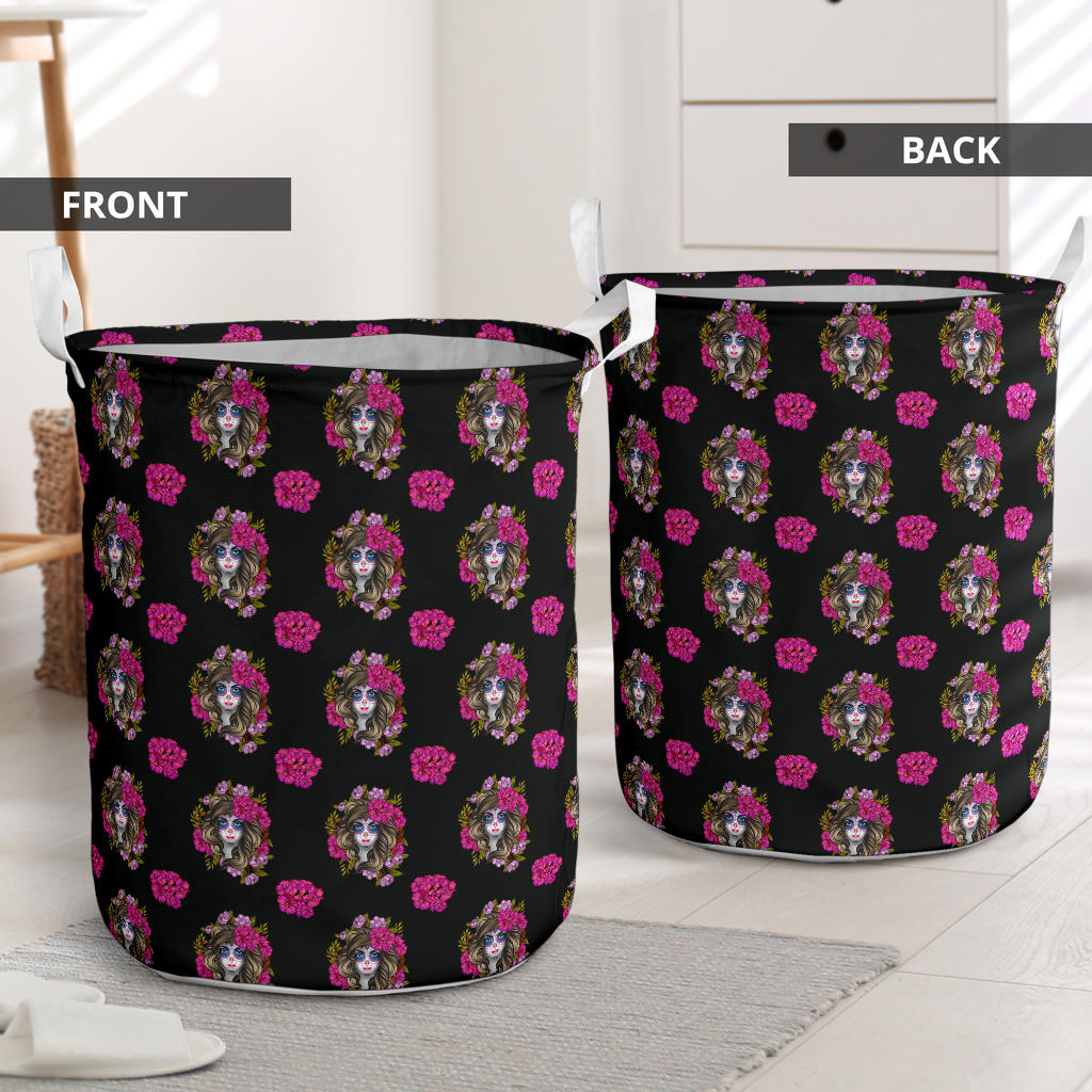 Day of the Dead Makeup Girl Laundry Basket