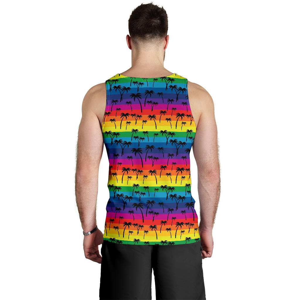 Palm Tree Rainbow Themed Print Men Tank Top