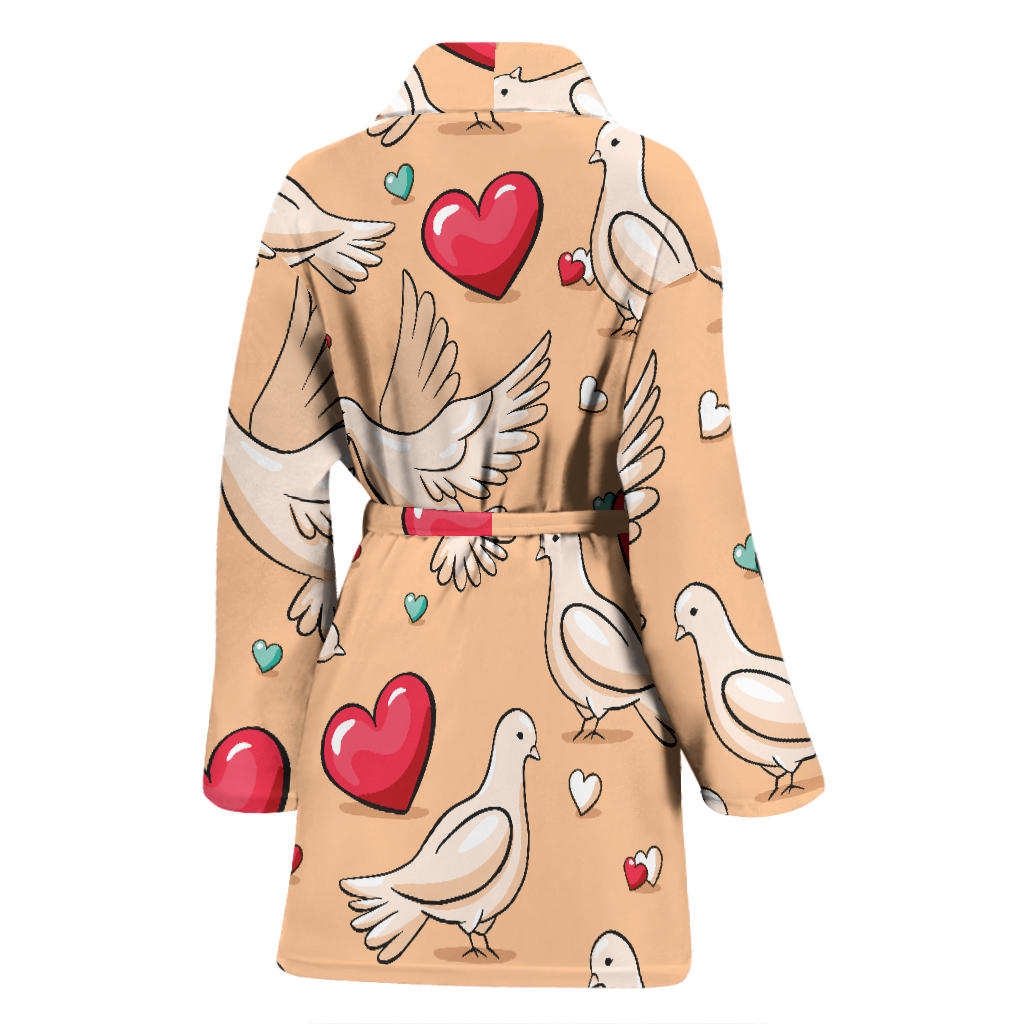 Pigeon Heart Pattern Print Design 04 Women Bathrobe