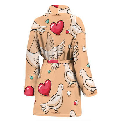 Pigeon Heart Pattern Print Design 04 Women Bathrobe