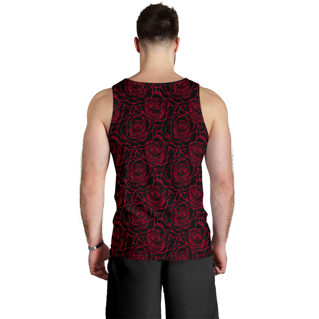 Red Rose Design Print Men Tank Top