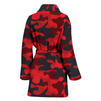 Camo Red Pattern Print Design 03 Women Bathrobe