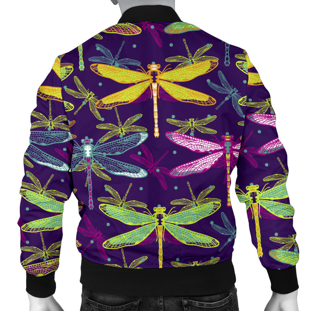 Dragonfly Neon Color Print Pattern Men Bomber Jacket
