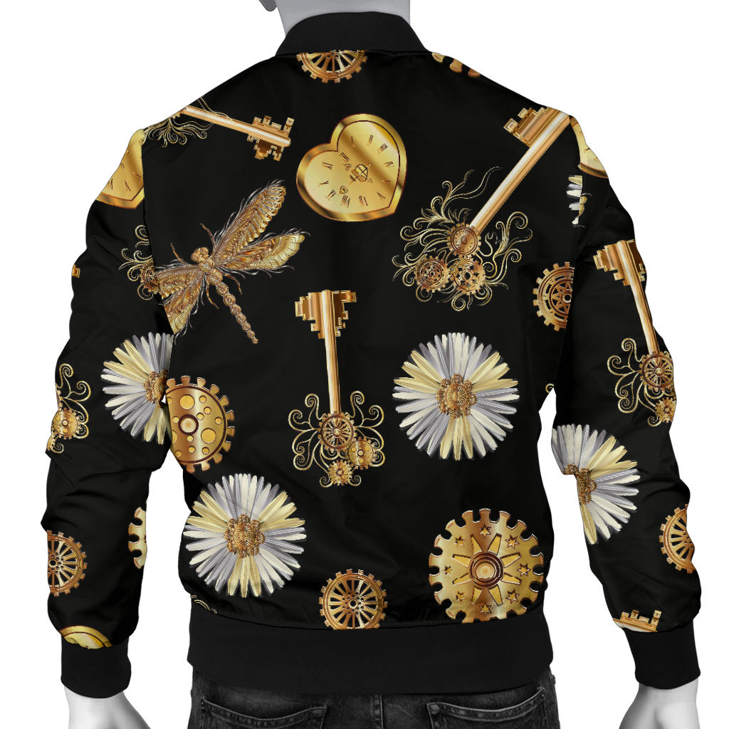 Steampunk Dragonfly Design Themed Print Men Bomber Jacket