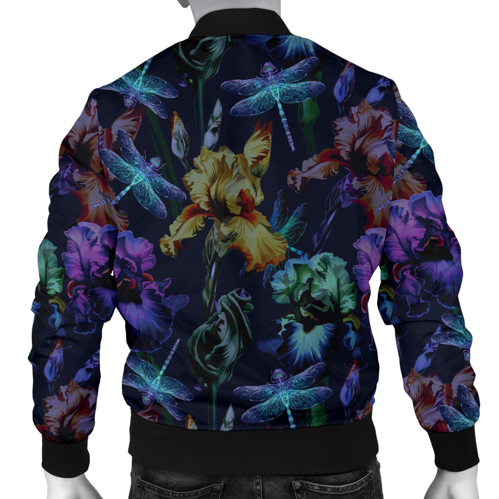 Dragonfly With Floral Print Pattern Men Bomber Jacket