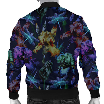 Dragonfly With Floral Print Pattern Men Bomber Jacket