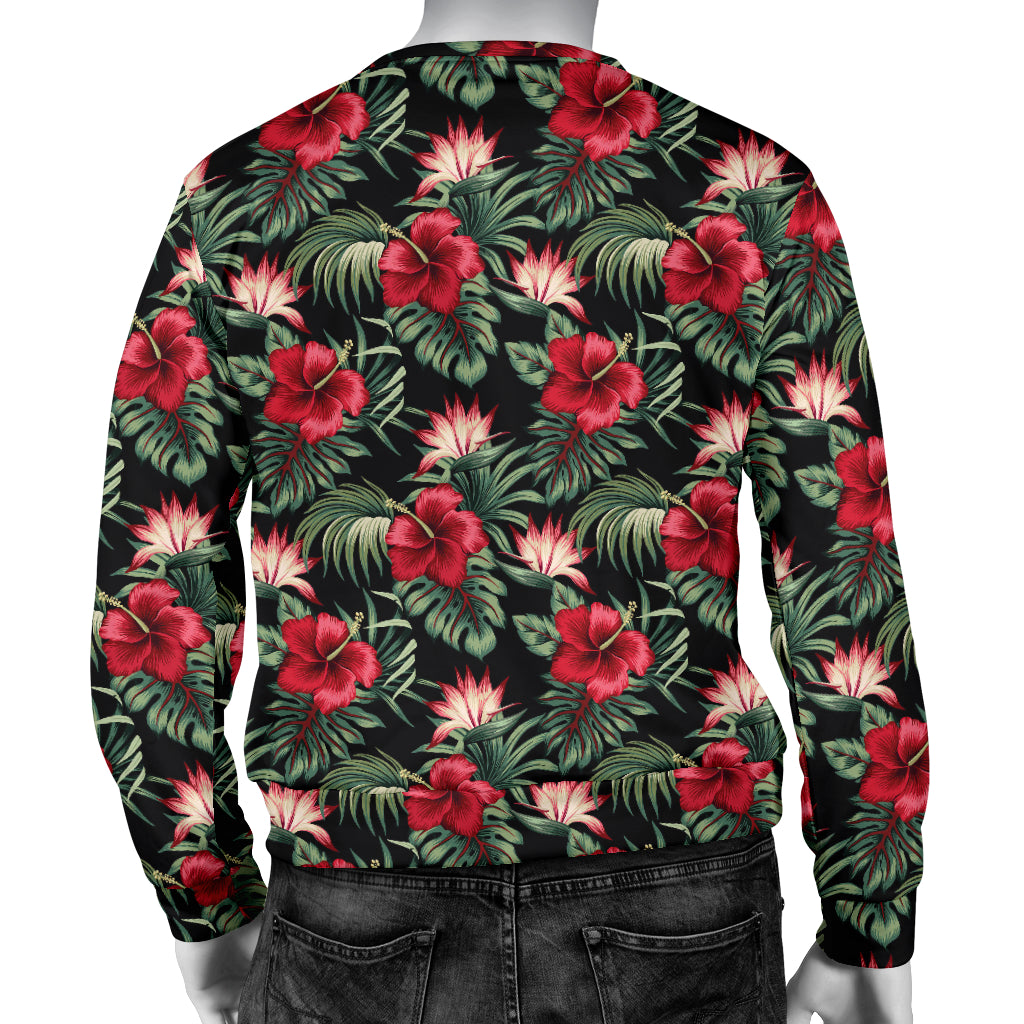Flower Hawaiian Red Hibiscus Design Print Men Long Sleeve Sweatshirt