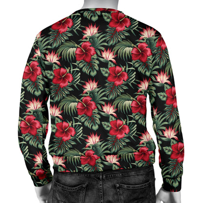 Flower Hawaiian Red Hibiscus Design Print Men Long Sleeve Sweatshirt