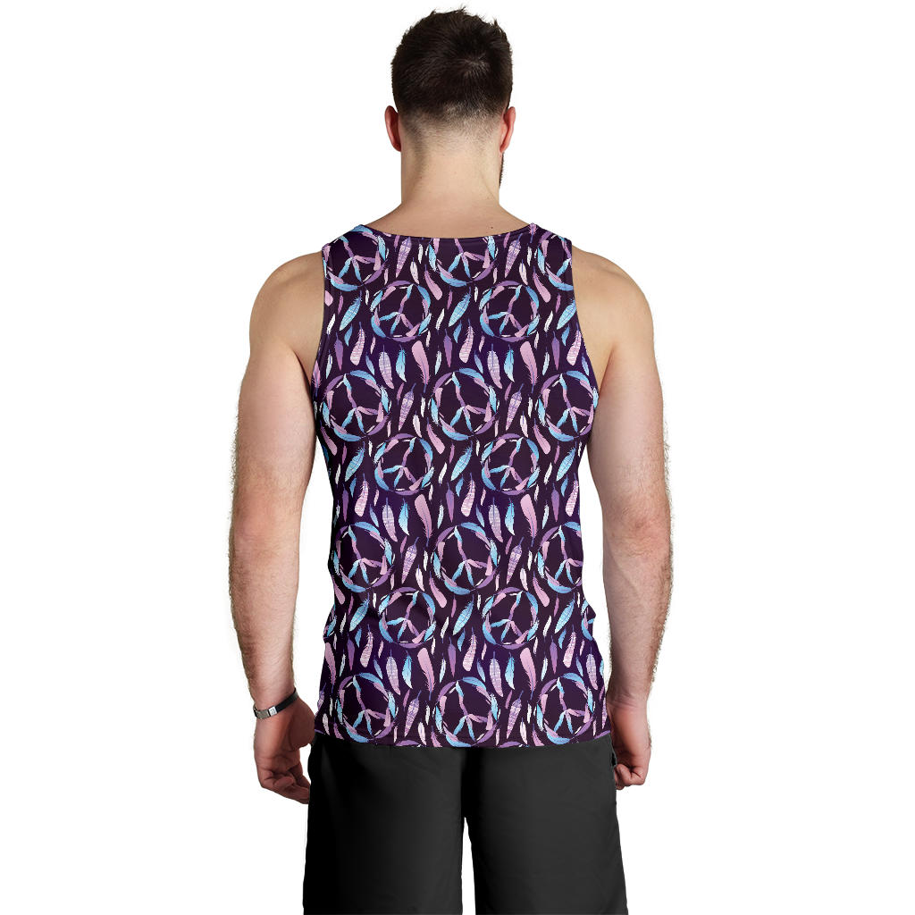 Peace Sign Feather Design Print Men Tank Top