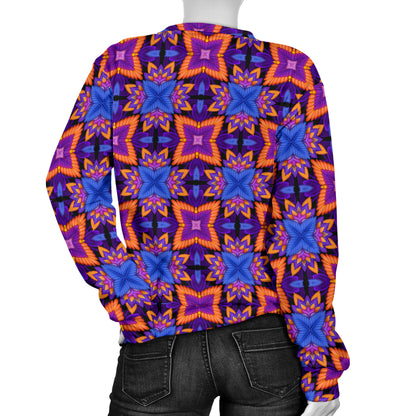 kaleidoscope Purple Orange Print Design Women Long Sleeve Sweatshirt